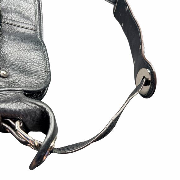 B Makowsky Black Pebbled Leather Hobo Shoulder Bag Slouchy Belted Style - Picture 7 of 13